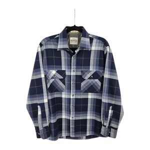 Vintage Saugatuck Dry Goods Flannel Shirt Mens Size M Blue Plaid Button Up